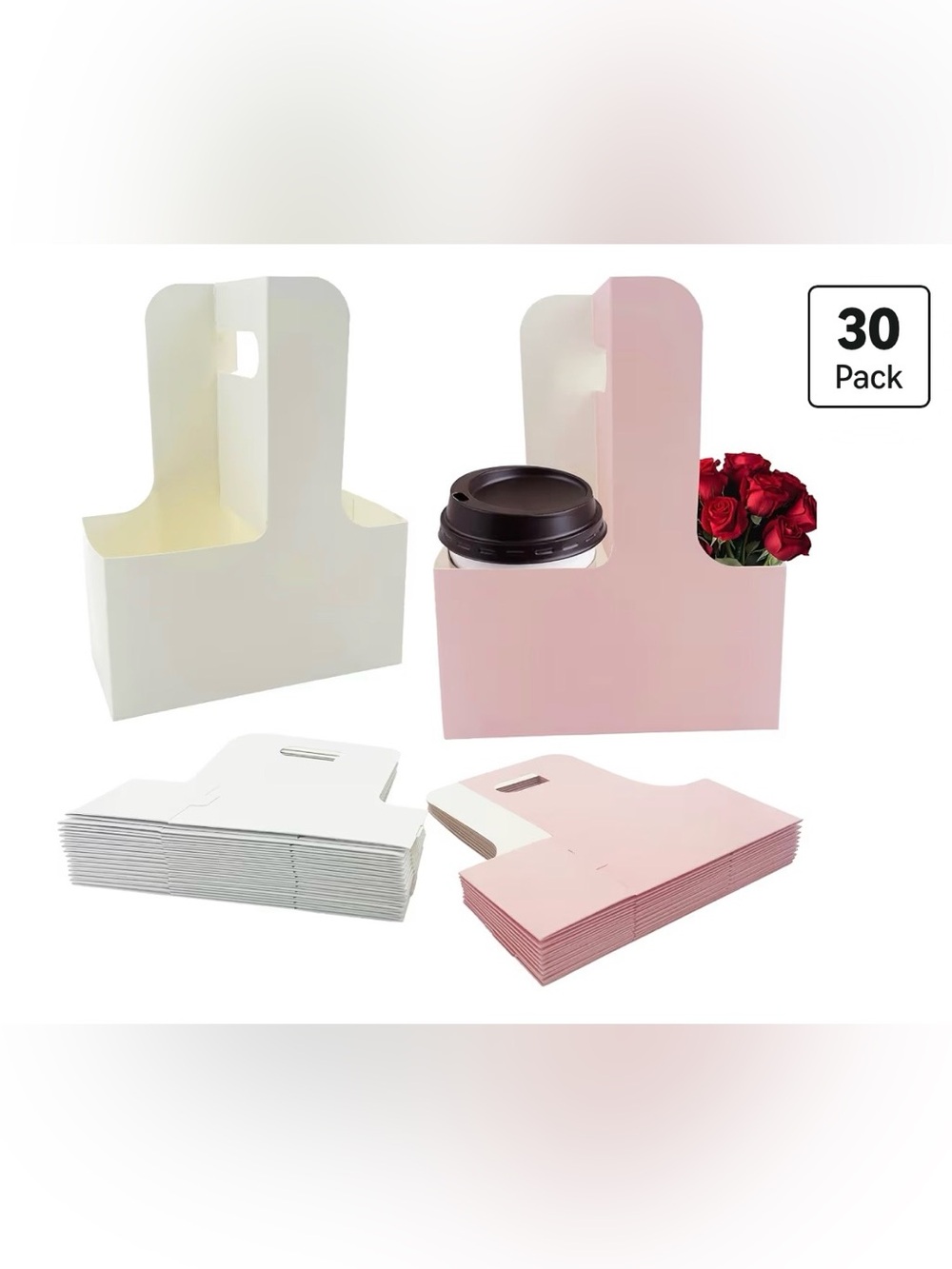 30 Pcs Coffee Drink Carrier with Handle(2 Cups or 4 Cups)